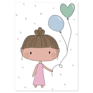Kaart meisje met ballonnen van Post & Papier