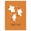 Oranje postkaart met drie witte spookjes van het merk Pinkstore