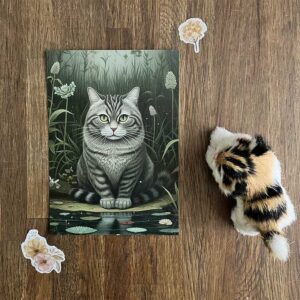 Postkaart met illustratie van kat in een moeras