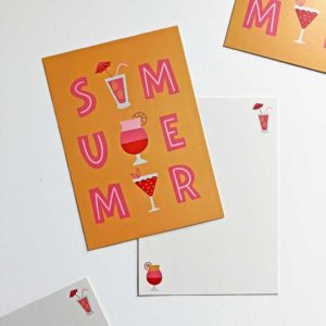 Oker postkaart cocktails met tekst 'summer'