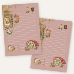 a5 briefpapier boomhut en caravan met dieren
