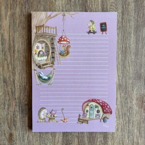 a5 briefpapier boomhut en caravan met dieren
