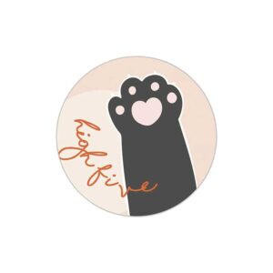 Gekleurde ronde stickers met illustratie van kattenpootje en de tekst 'high five'