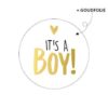 Vel met 5 ronde witte stickers 'it's a boy!' met gouden hartje van Kassaplan