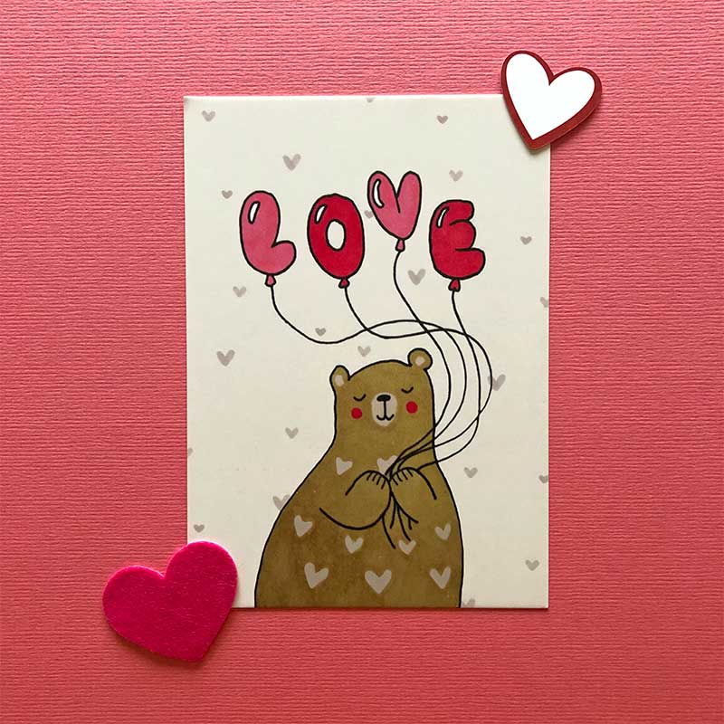 Valentijnskaart beer met 'love' ballon van EliseDingen