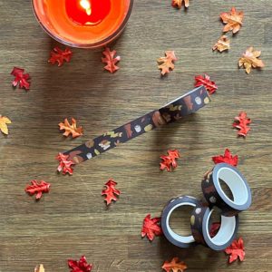 Washi tape met herfstachtige illustraties zoals boeken, trui en bladeren van het merk Pinkstore